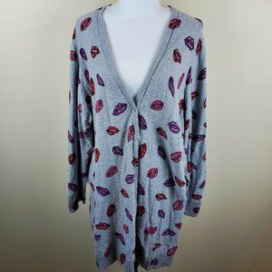 TORRID Gray Boyfriend Sweater Cardigan Lip Print Button Front Women's Size 5X 28